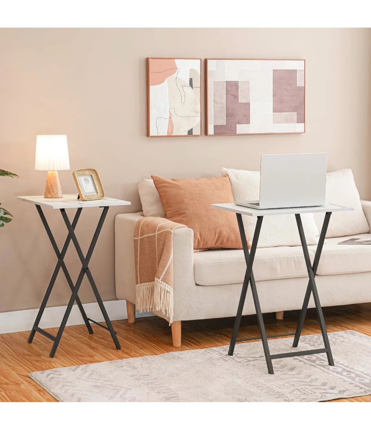 Folding TV Tray Tables - Set of 2 - Marble + Black FT4 - photo 2