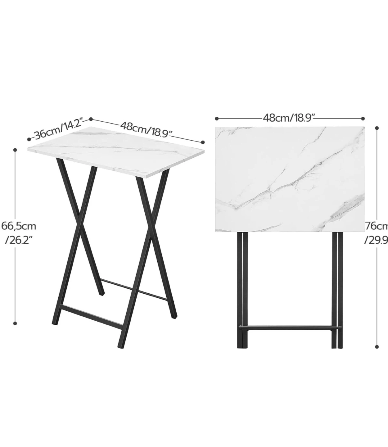 Folding TV Tray Tables - Set of 2 - Marble + Black FT4 - photo 3