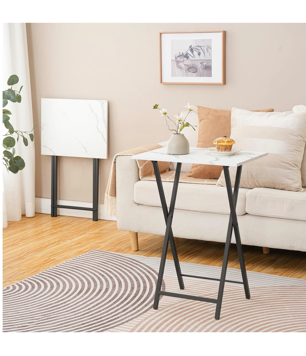 Folding TV Tray Tables - Set of 2 - Marble + Black FT4 - photo 4