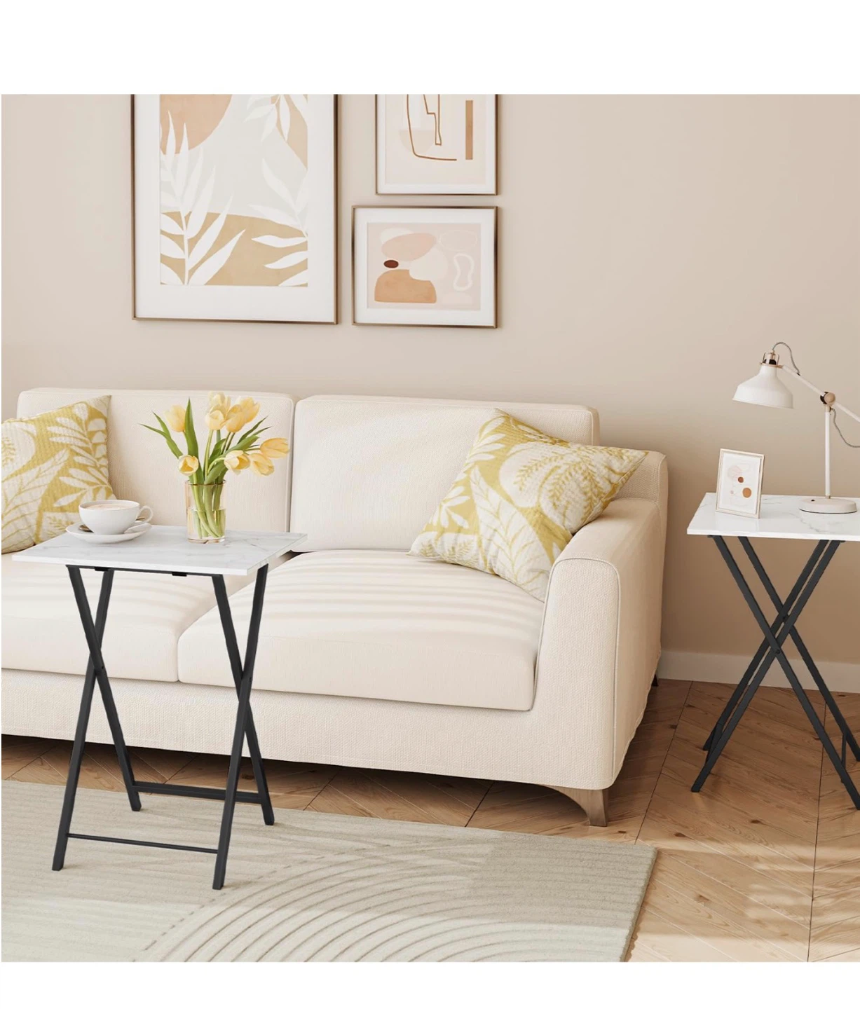 Folding TV Tray Tables - Set of 2 - Marble + Black FT4 - photo 5