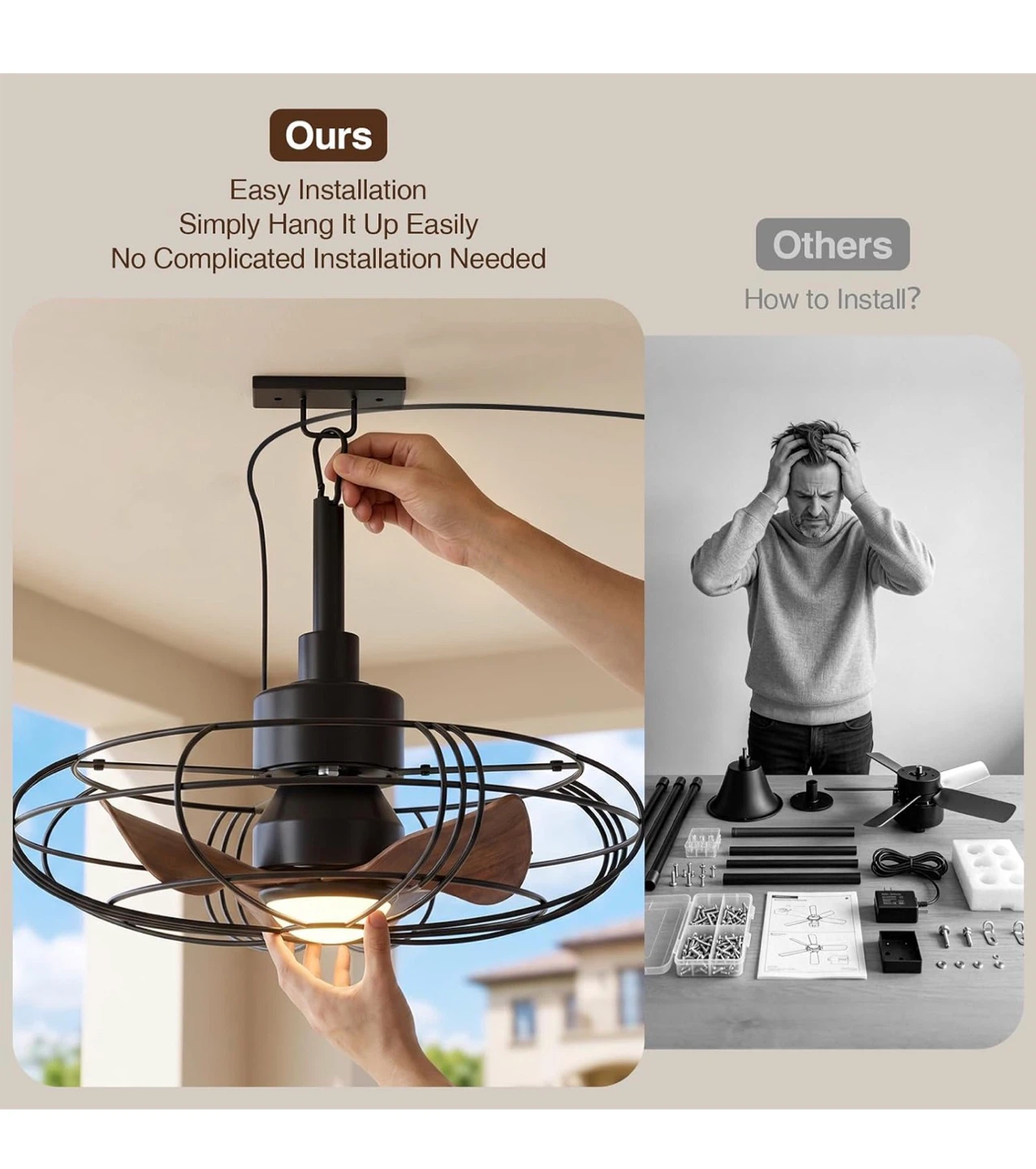 21" Outdoor Ceiling Fan with Lights & Remote , Black GPG - photo 5