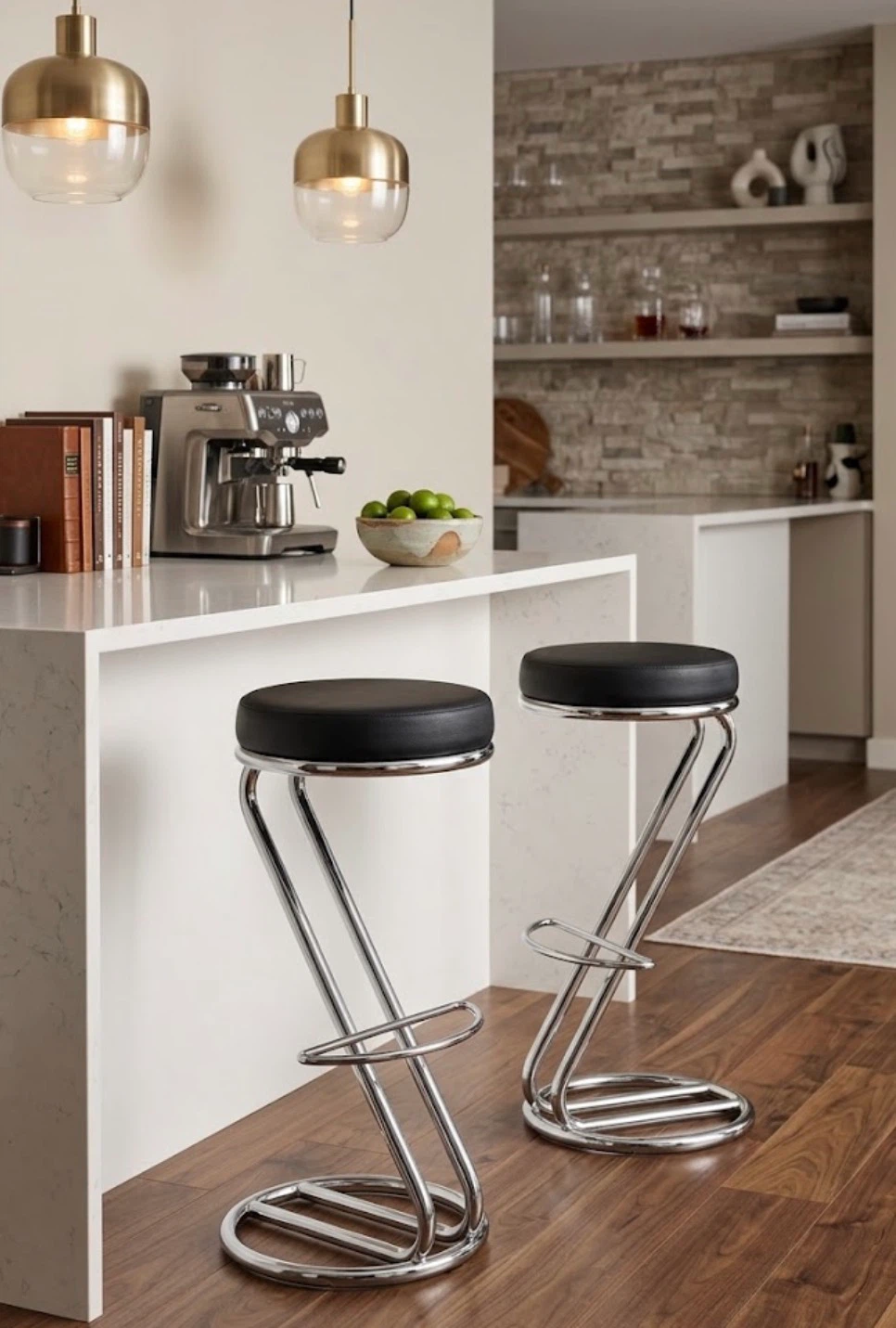 Vintage Postmodern Chrome Z-Stools | Sleek Black & Silver Pair