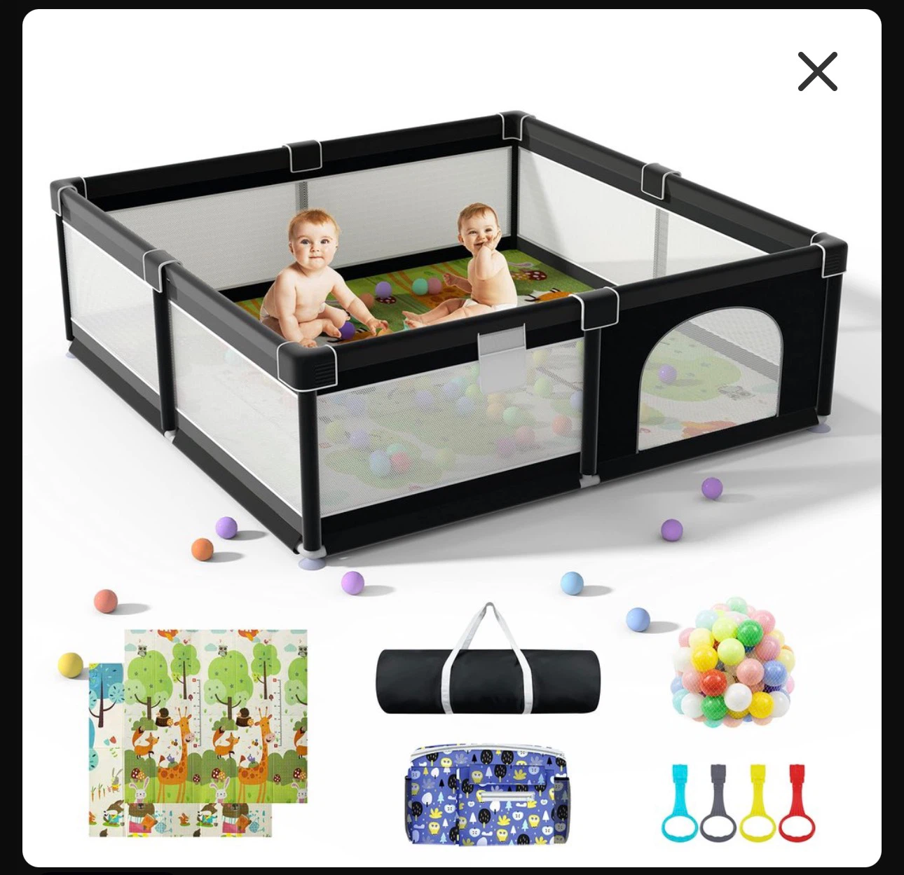 BLACK IN COLOR  Extra Large Baby Playpen 79" x 71" with Mat