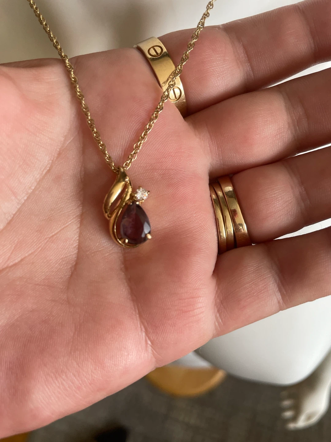 Gold-tone necklace with purple pendant - photo 2