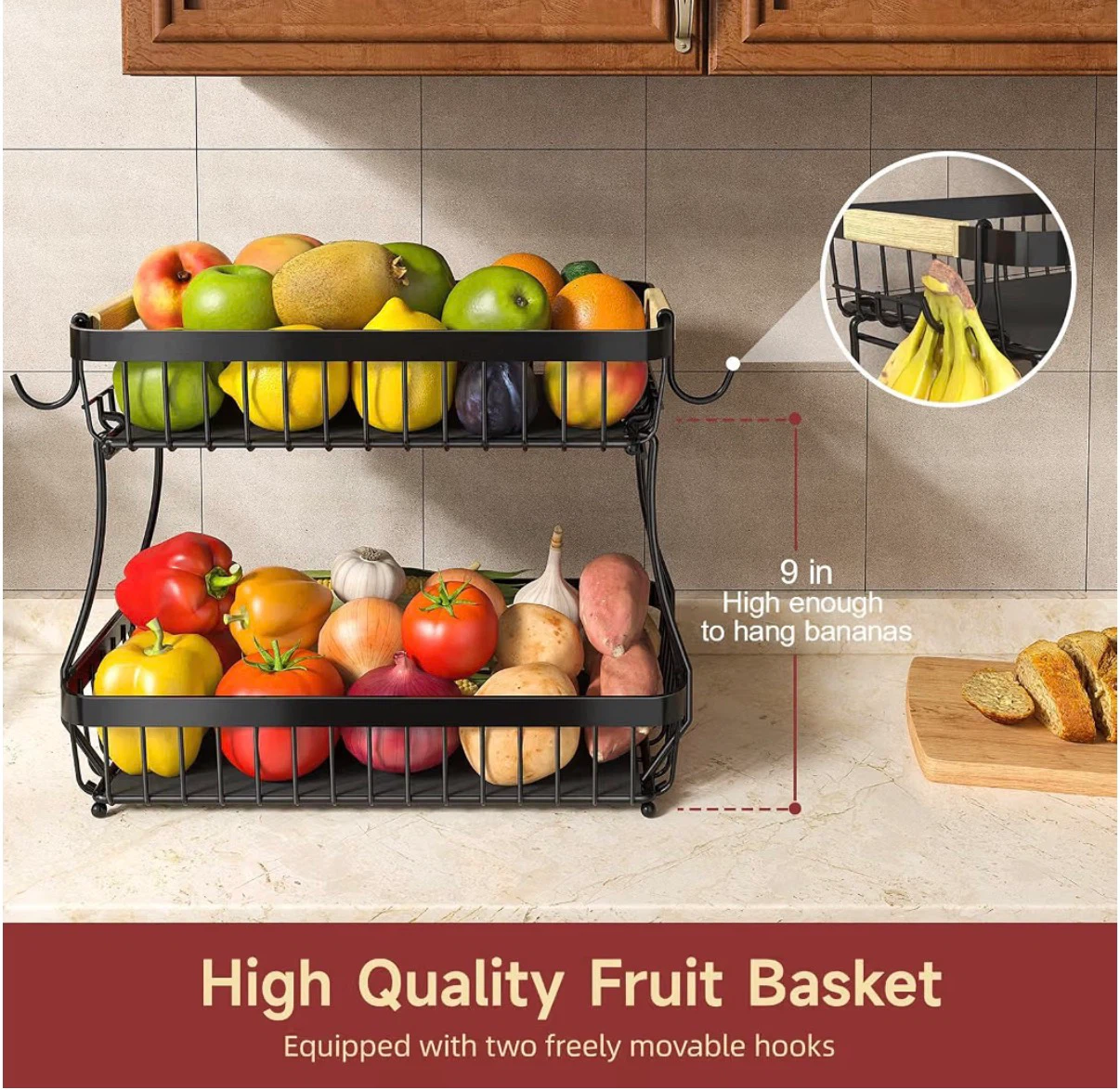 Two-Tier Black Metal Fruit Rack - photo 3