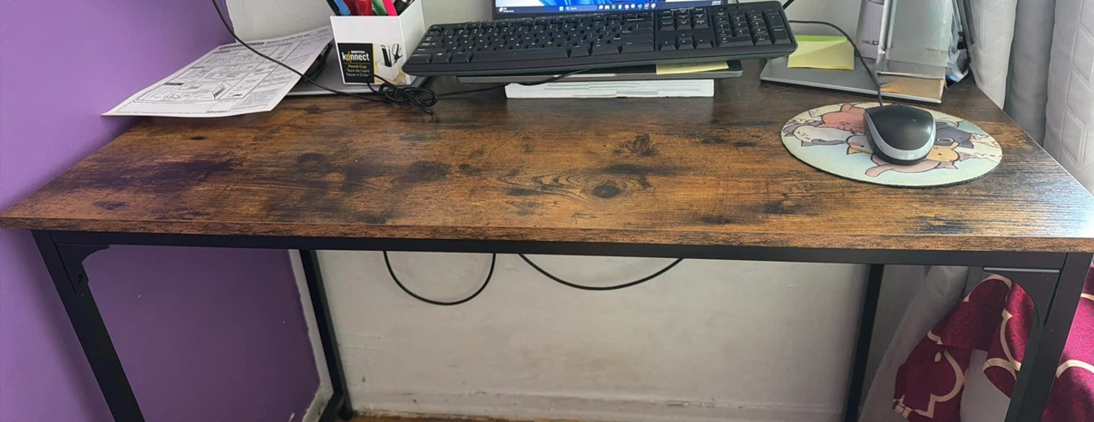 Rustic Wood Grain Desk with Black Metal Frame - photo 2