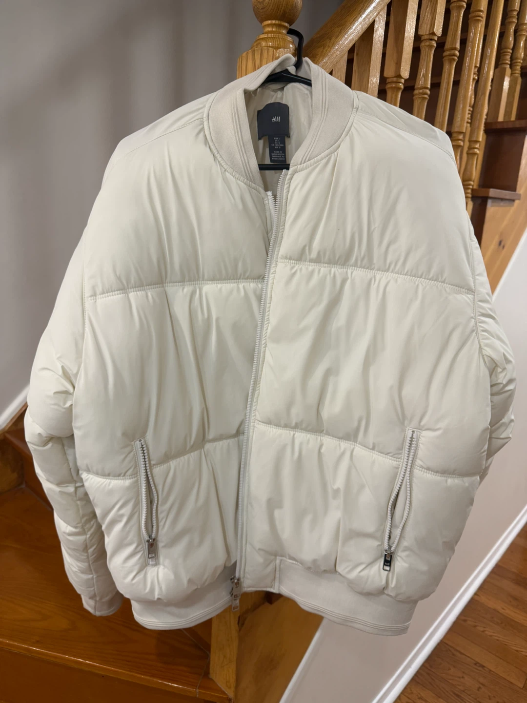 H&M White Puffer Bomber Jacket