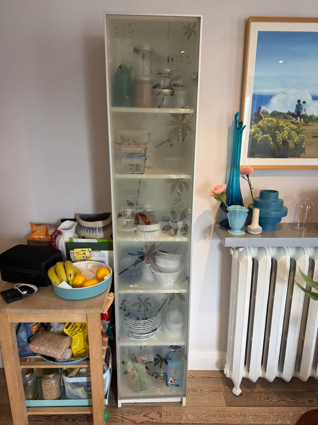Tall Ikea Cabinet with Etched Glass Door