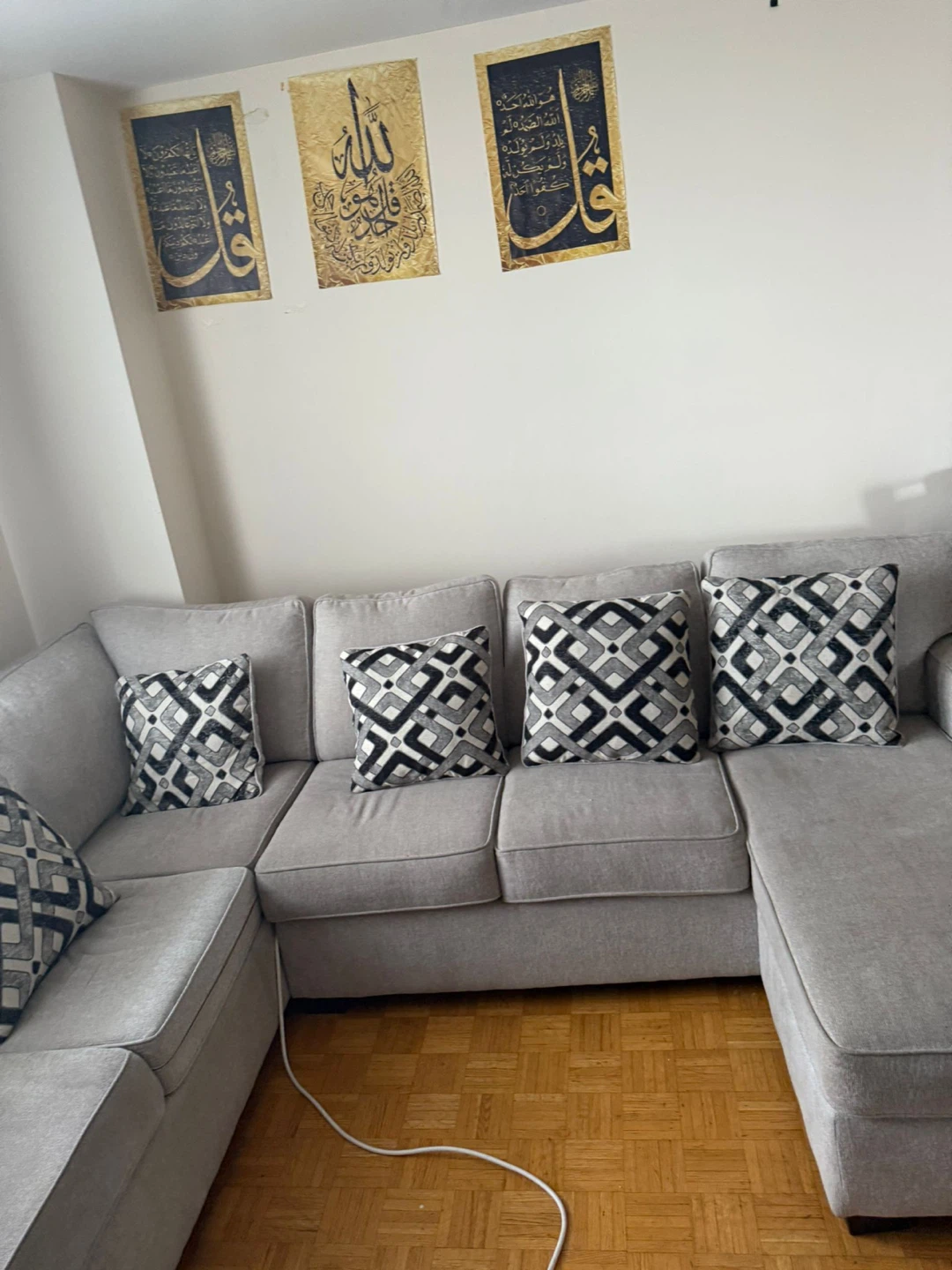 Grey Sectional Sofa with 5 Throw Pillows - photo 2