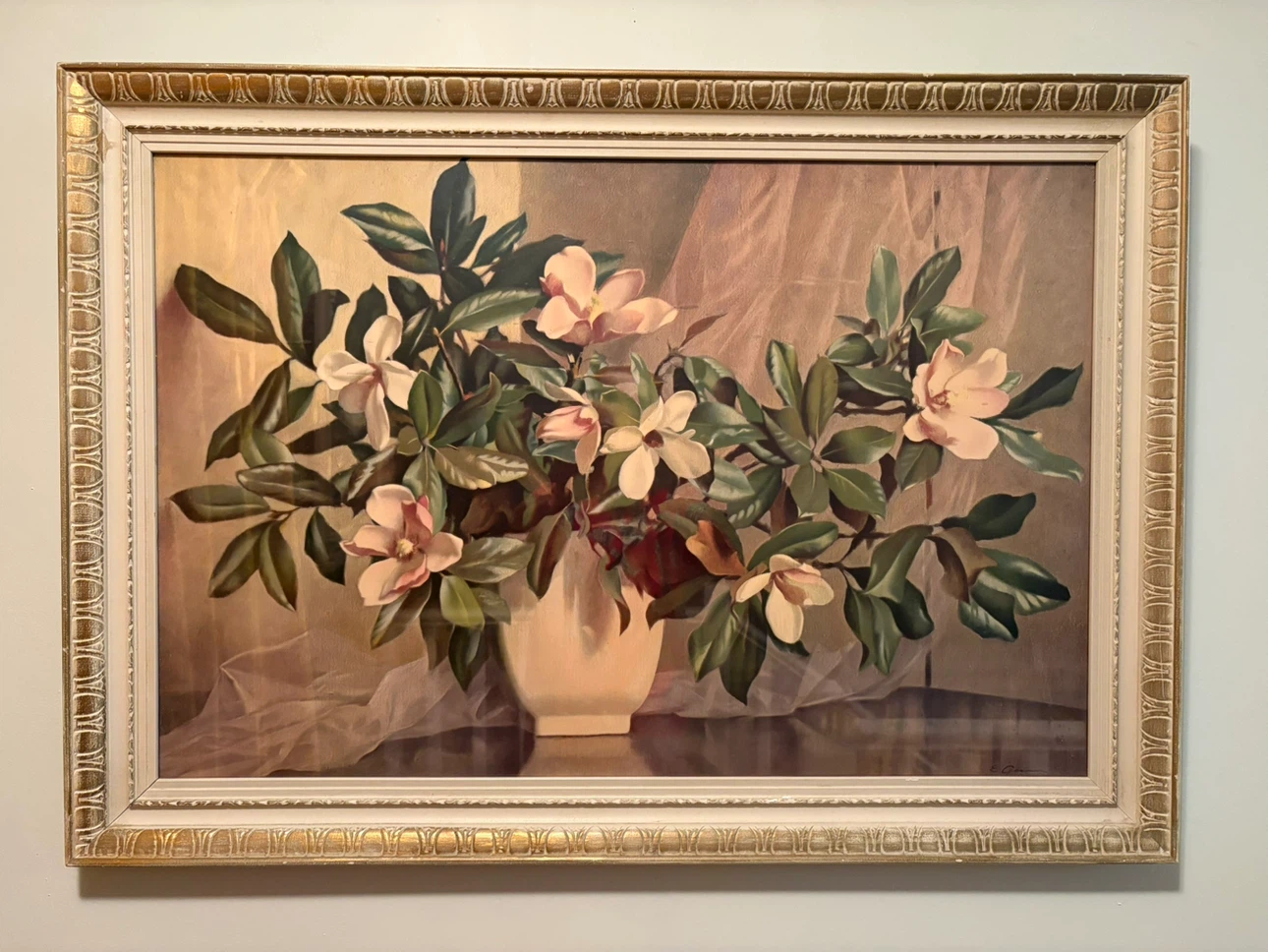 1960s E. Genn floral still life painting