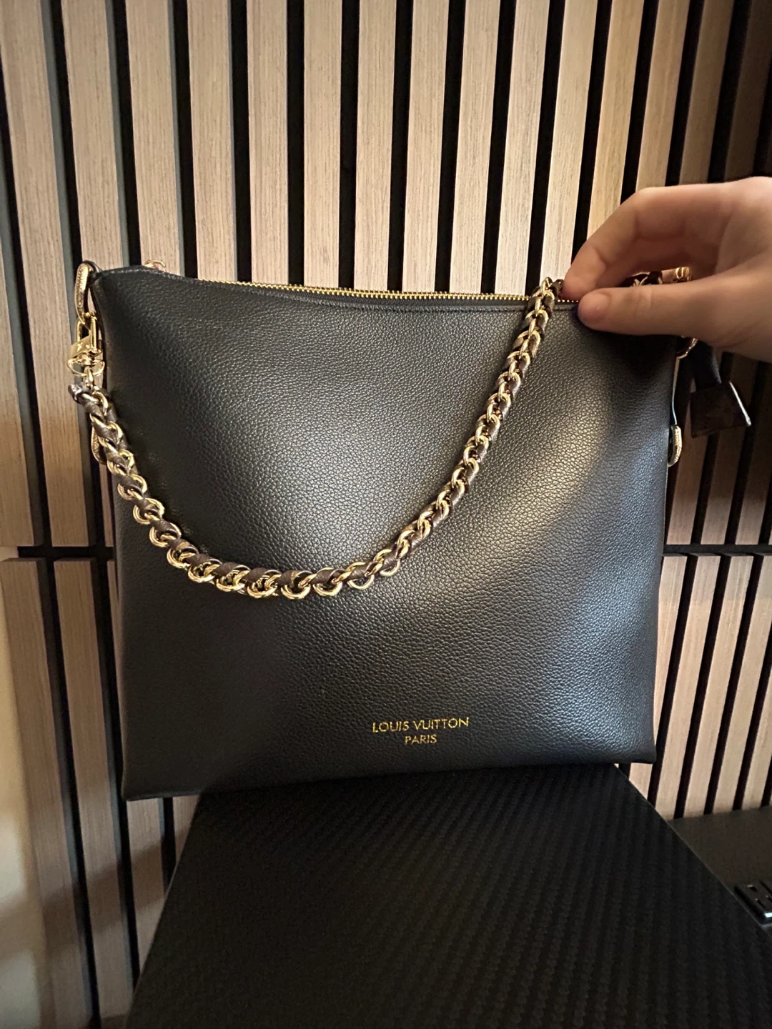 Louis Vuitton Paris Black Leather Chain Shoulder Bag