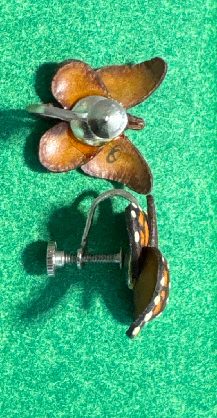 Vintage leather Monarch Butterfly Clip-on Earrings