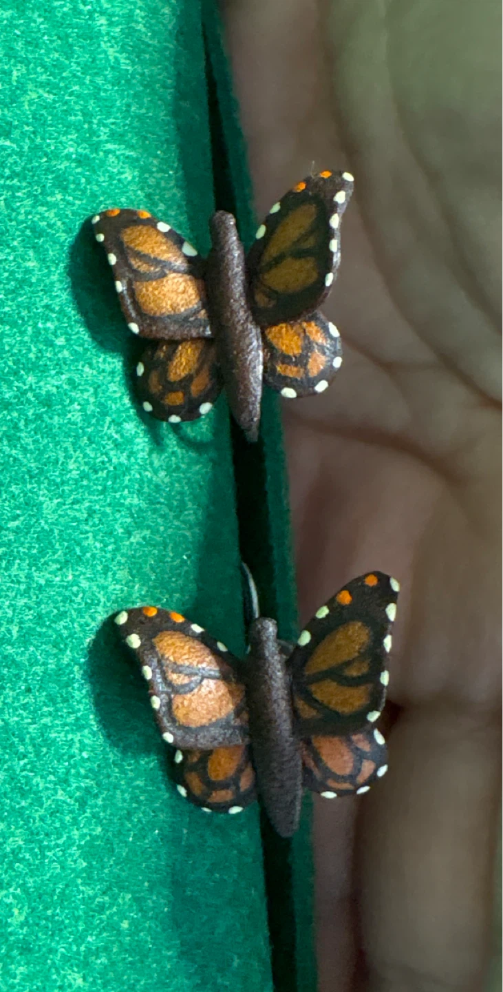 Vintage leather Monarch Butterfly Clip-on Earrings - photo 2