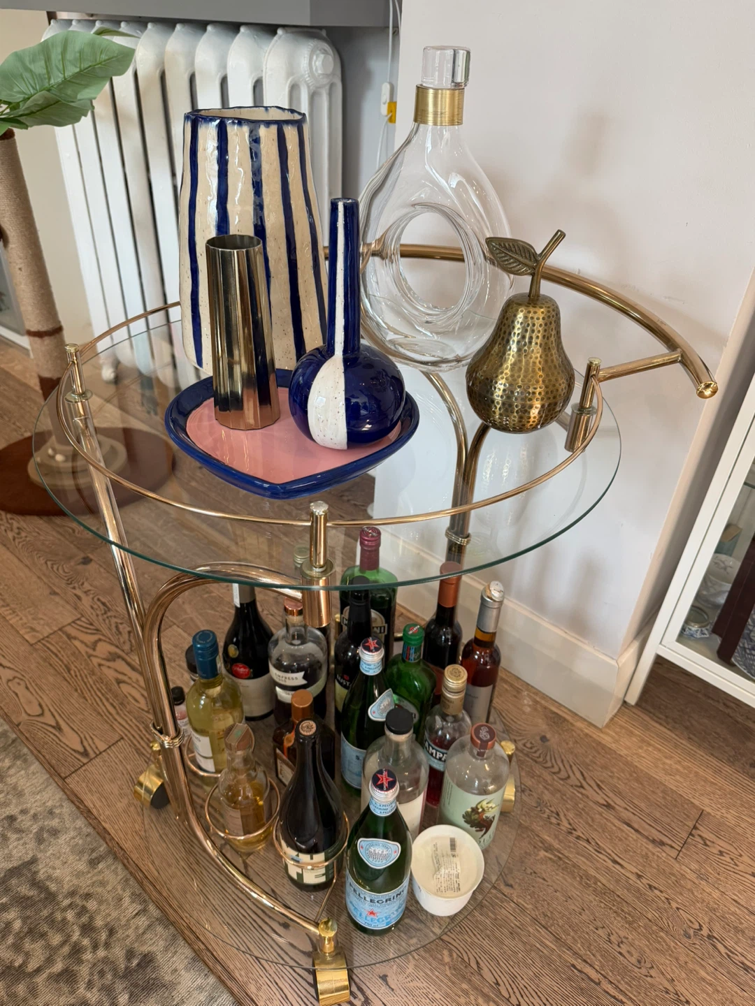 Gold Tone Glass Bar Cart