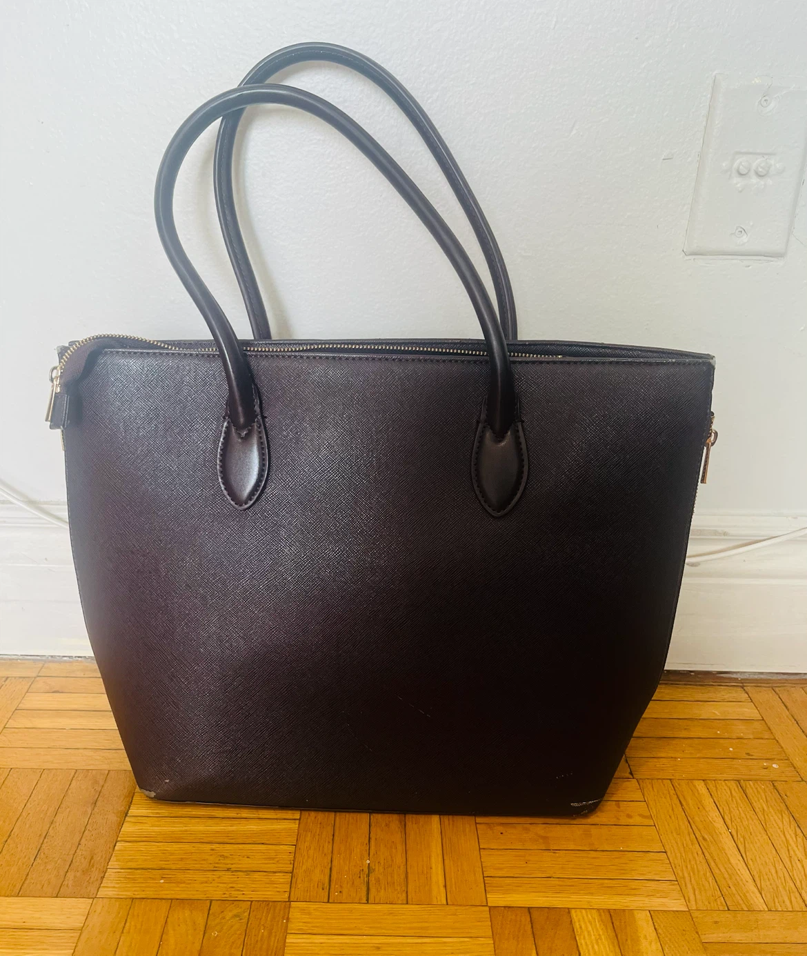 Brown Faux Leather Tote Bag