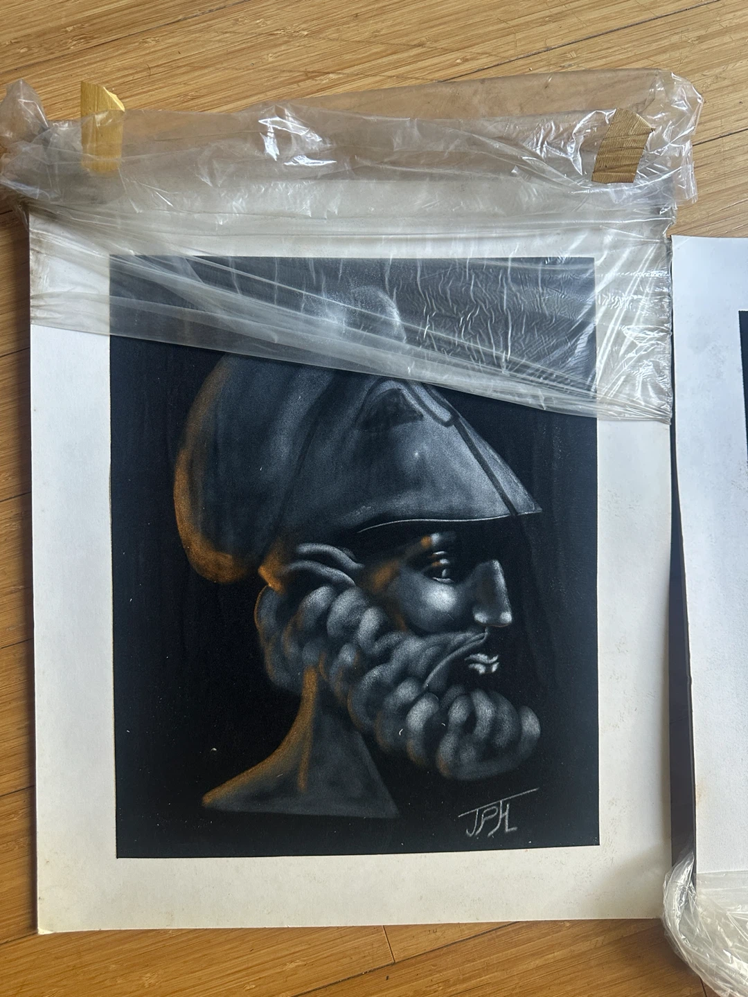 ORIGINAL VINTAGE MCM GREEK PERICLES PORTRAIT VELVET PAINTINGS - photo 3