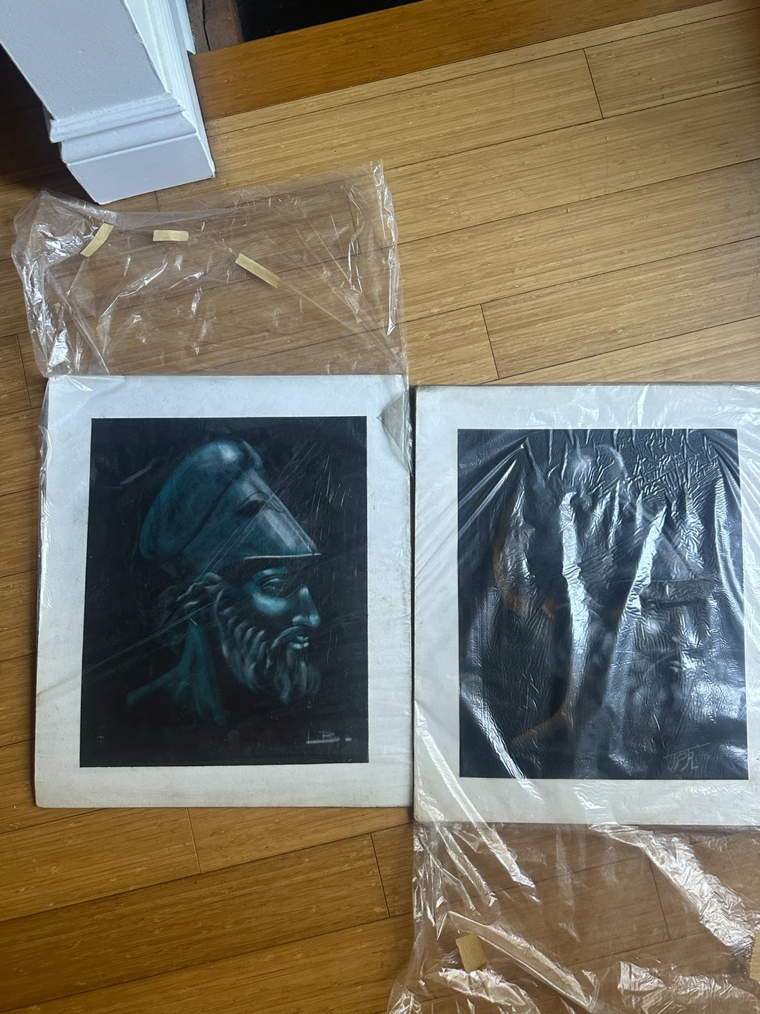 ORIGINAL VINTAGE MCM GREEK PERICLES PORTRAIT VELVET PAINTINGS - photo 4