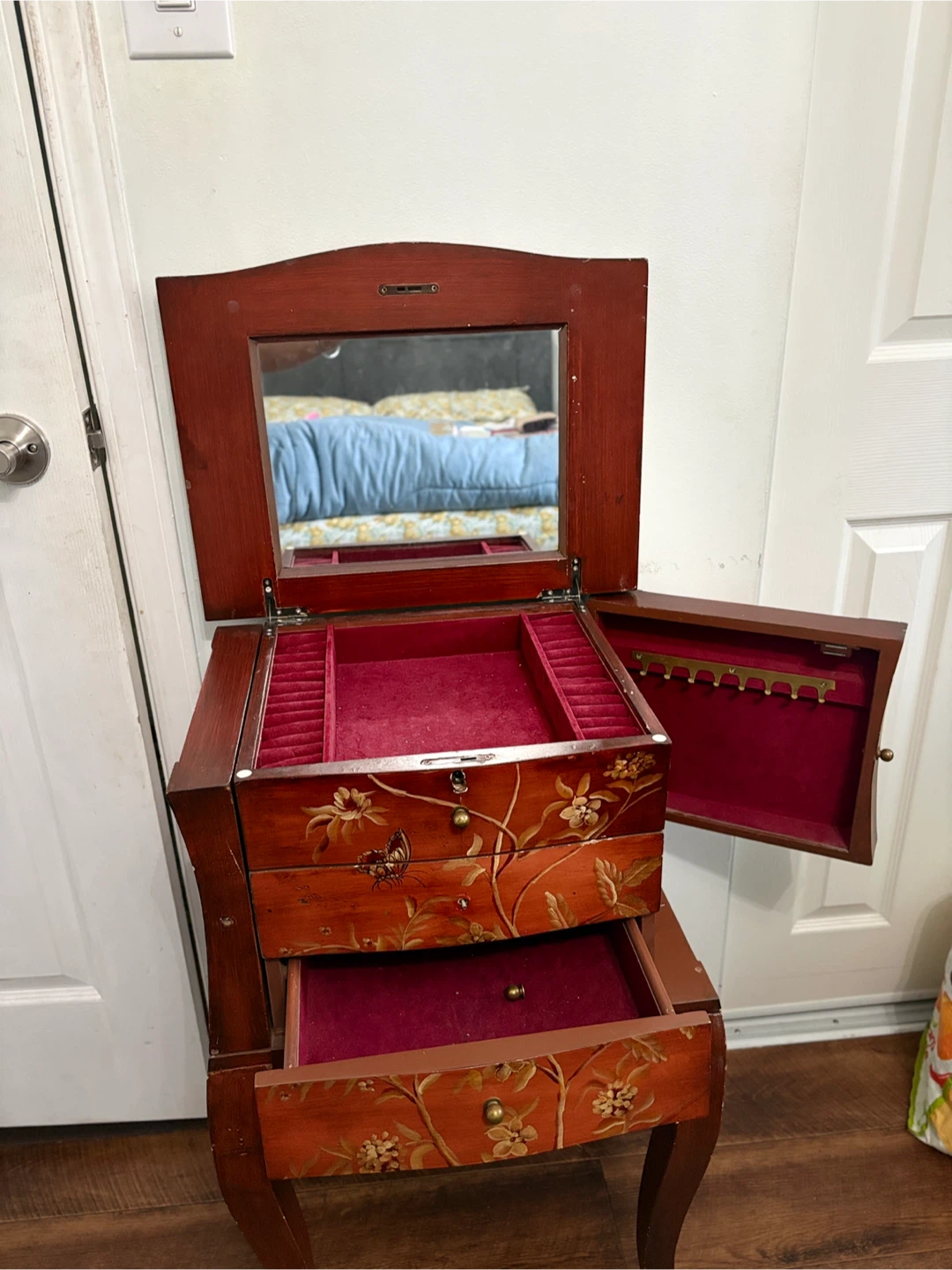 Vintage Wooden Jewellery Armoire with Mirror