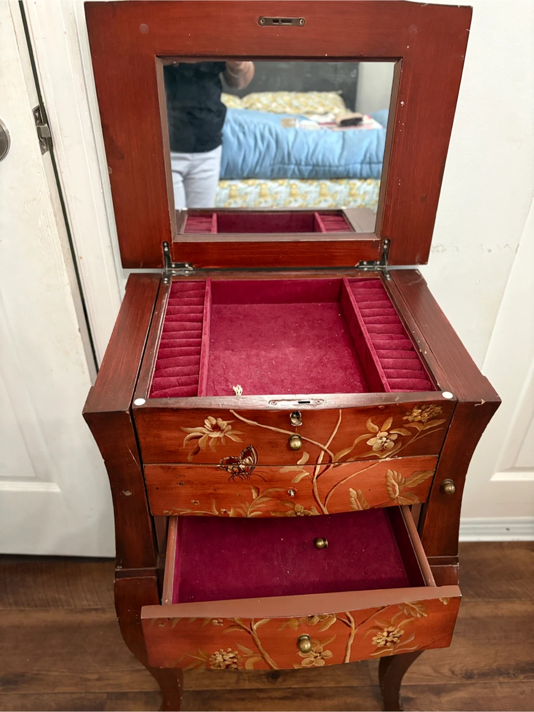 Vintage Wooden Jewellery Armoire with Mirror - photo 2