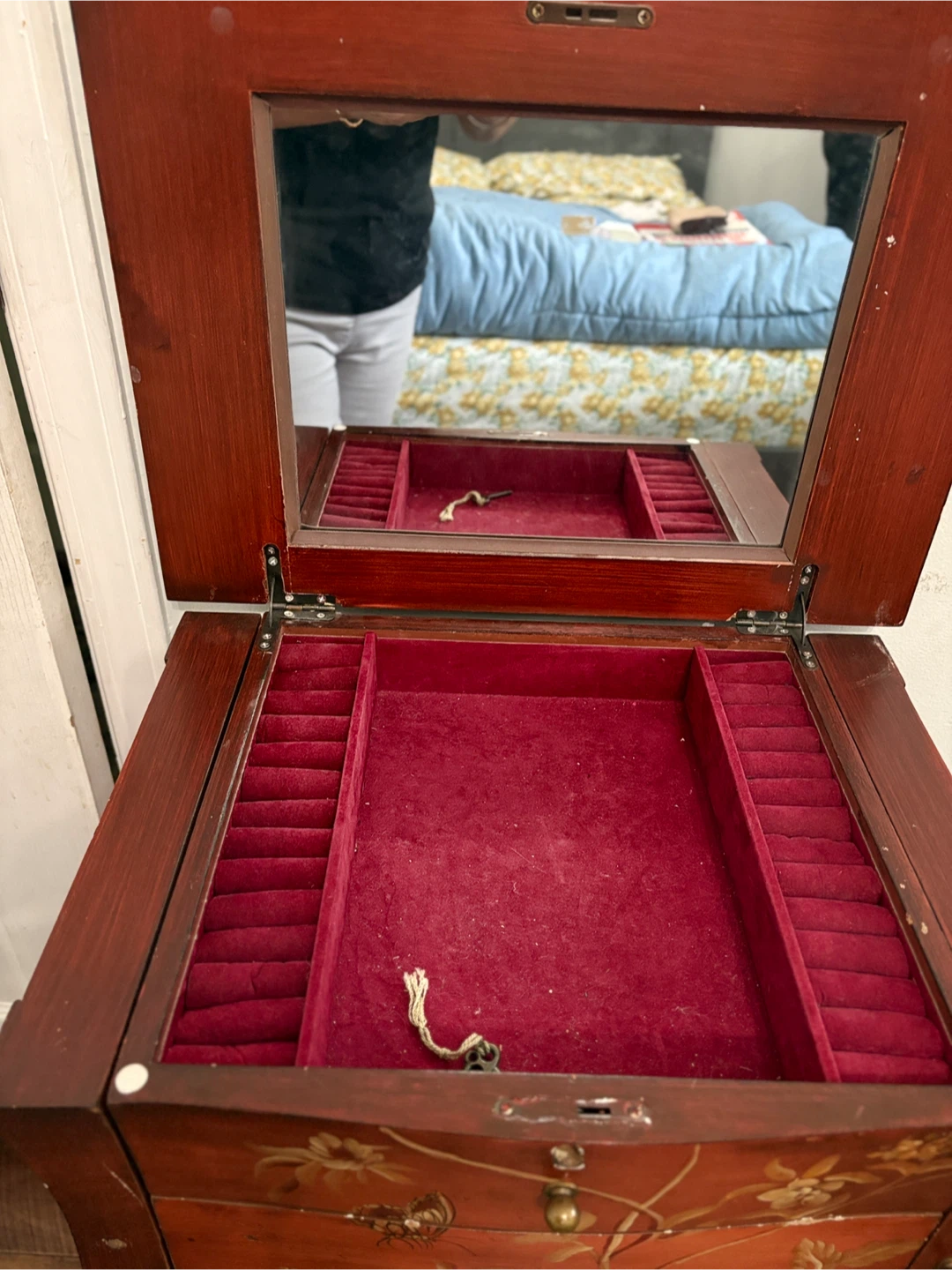 Vintage Wooden Jewellery Armoire with Mirror - photo 3