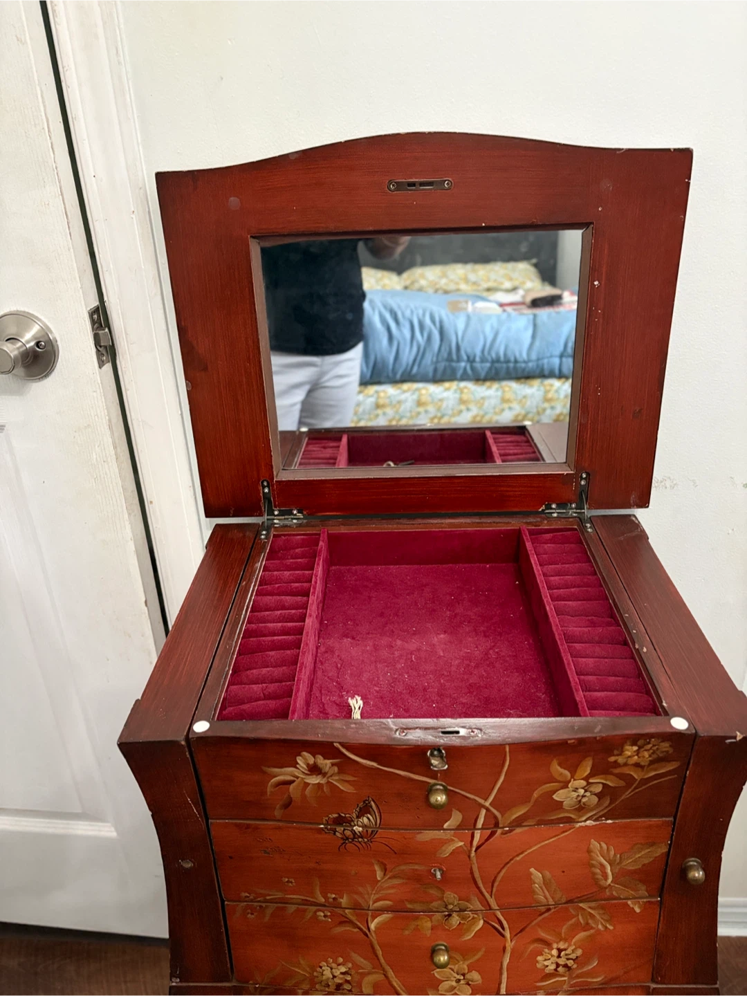 Vintage Wooden Jewellery Armoire with Mirror - photo 4