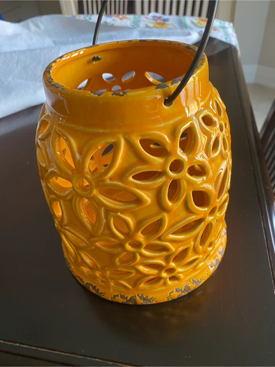 Orange Ceramic Floral Lantern