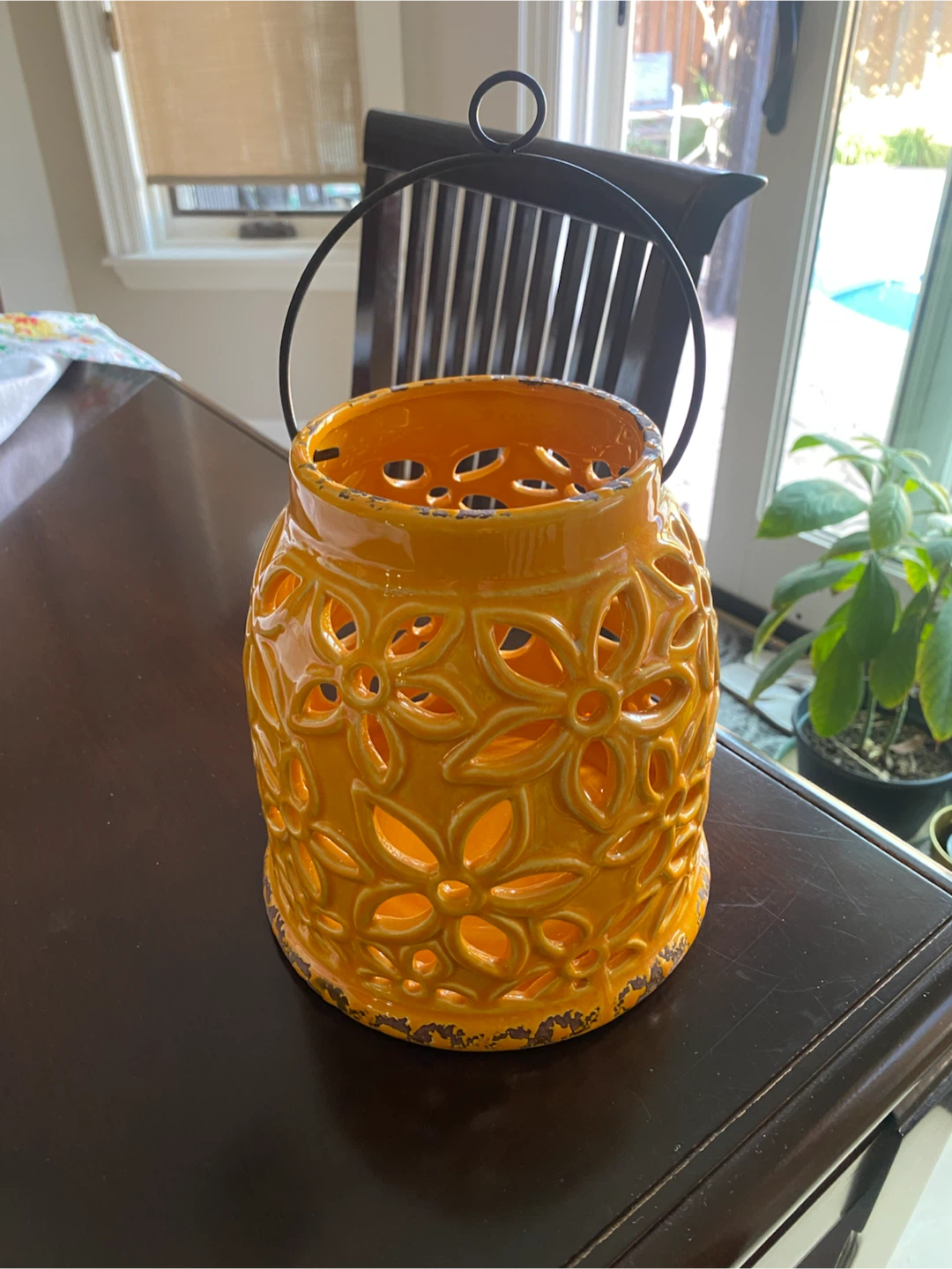 Orange Ceramic Floral Lantern - photo 2