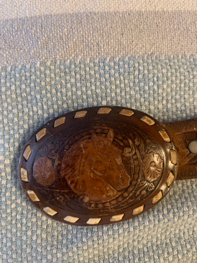 Western Style Leather Belt with Horse Buckle - photo 2