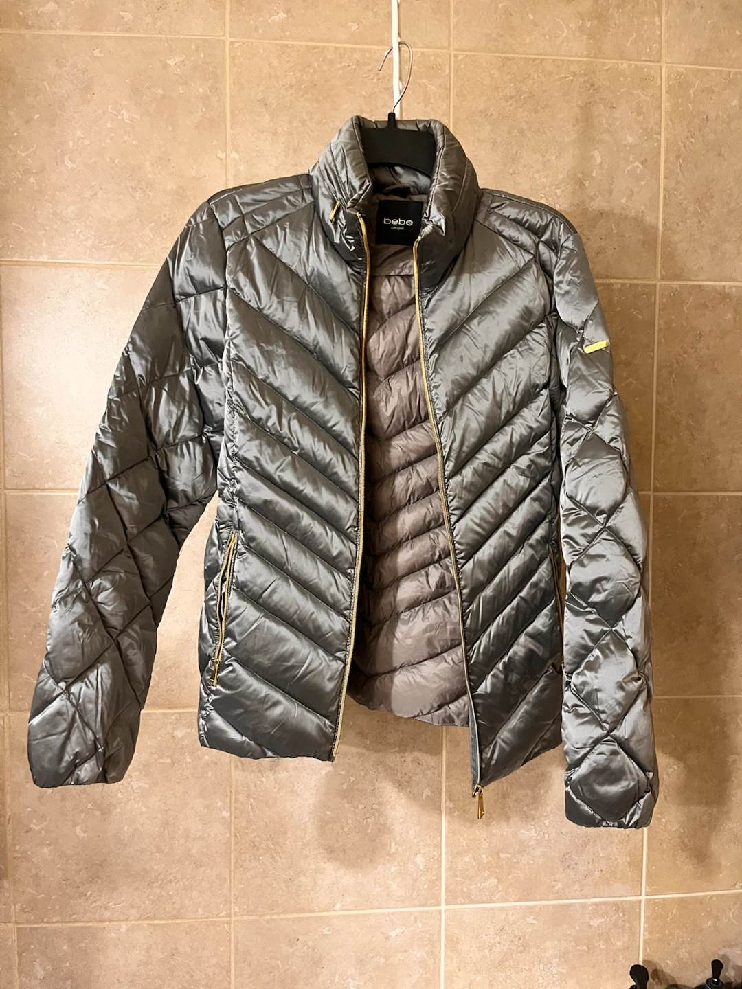 bebe Grey Quilted Puffer Jacket