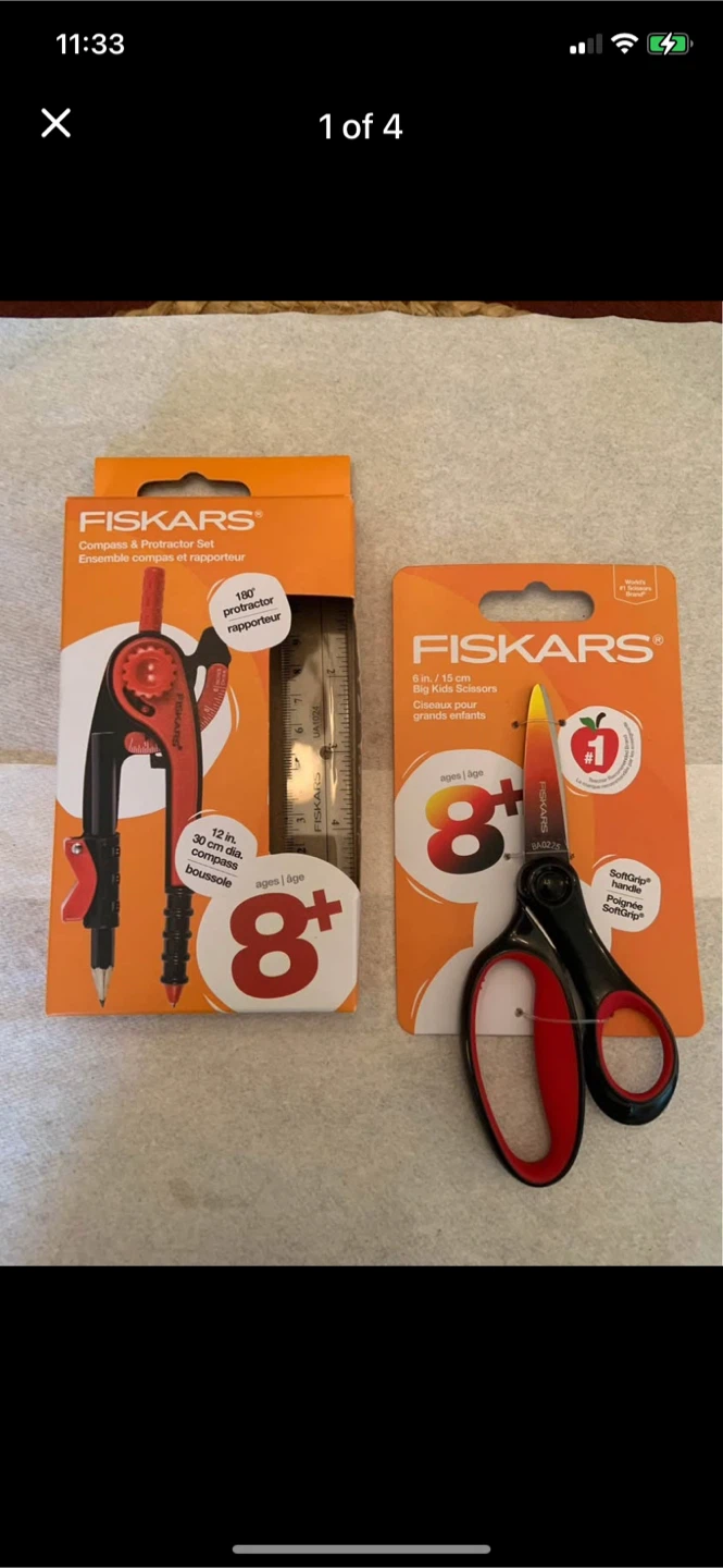 Fiskars School Supply Bundle: Compass, Protractor, and Scissors