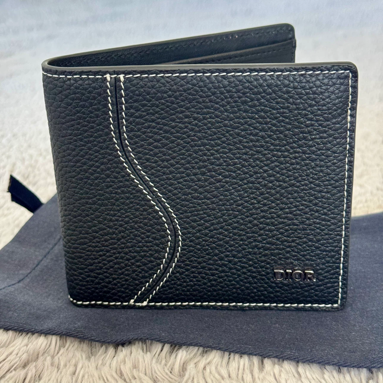 Dior Black Grained Leather Bifold Wallet