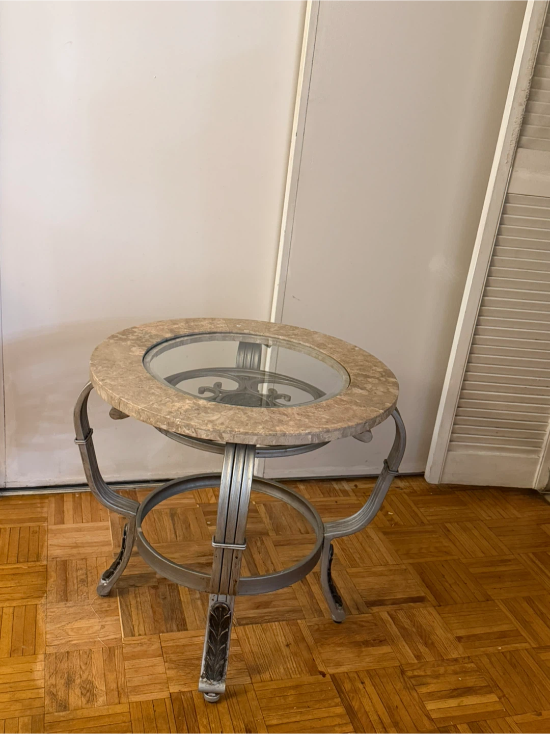 Round Stone and Glass Side Table