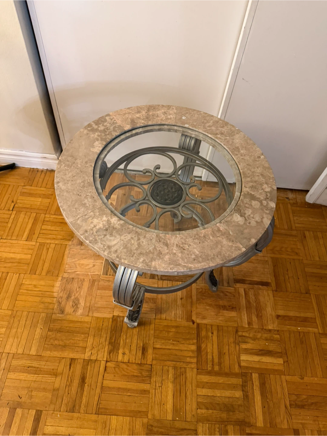 Round Stone and Glass Side Table - photo 2