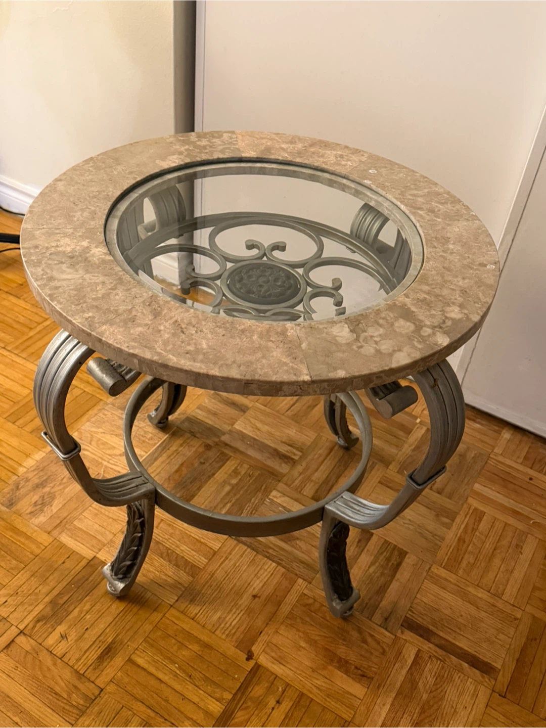 Round Stone and Glass Side Table - photo 3