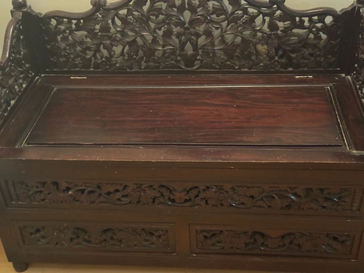 Carved Wooden Storage Bench