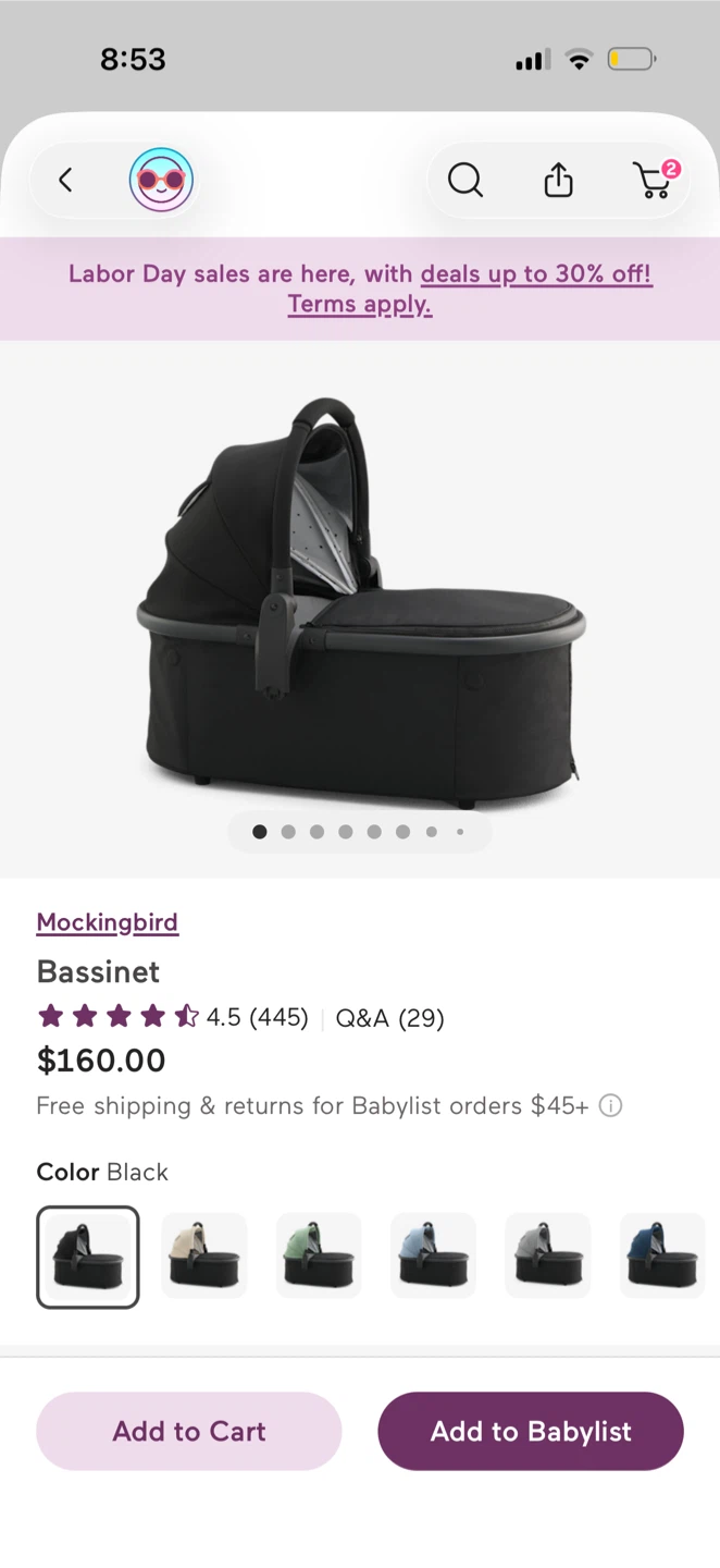 Mockingbird bassinet and bassinet stand - photo 2
