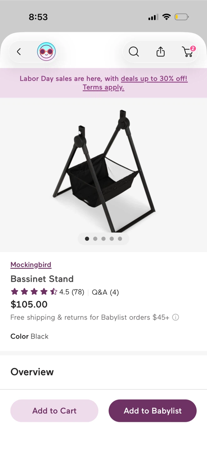 Mockingbird bassinet and bassinet stand - photo 3