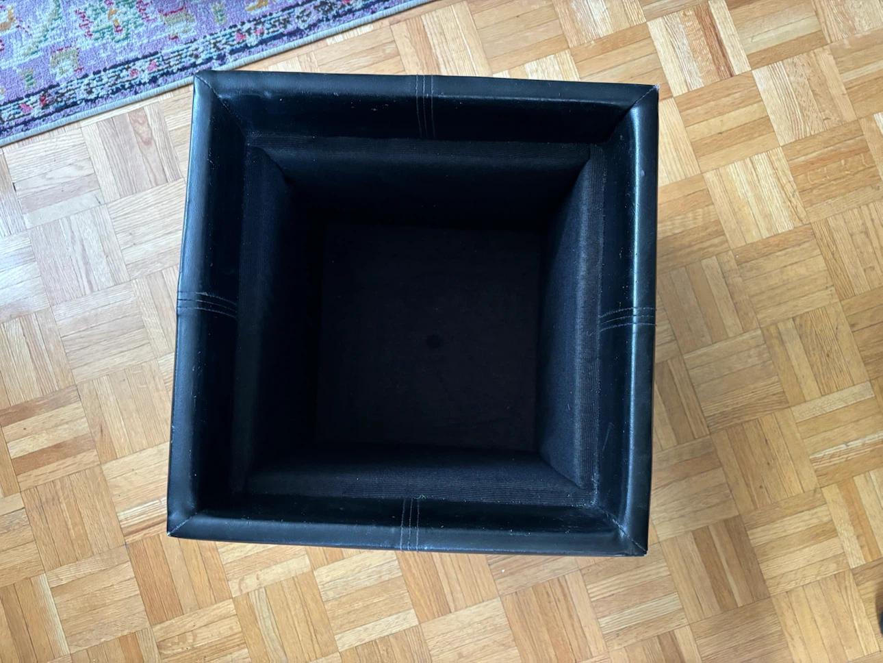 Black Leather Storage Ottoman with Tray - photo 3