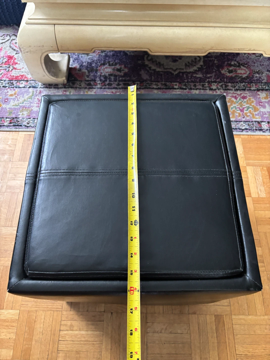 Black Leather Storage Ottoman with Tray - photo 5