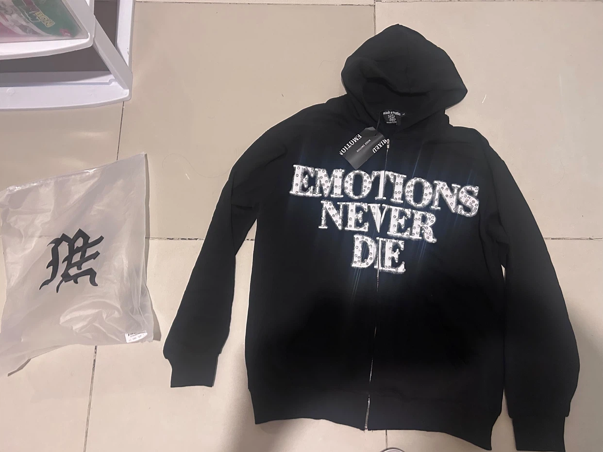 Mixed Emotion Rhinestone Hoodie Black Size L
