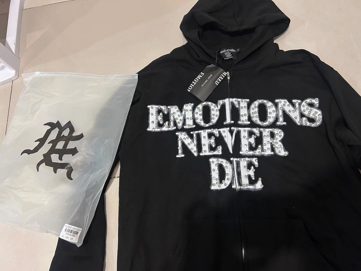 Mixed Emotion Rhinestone Hoodie Black Size L - photo 2