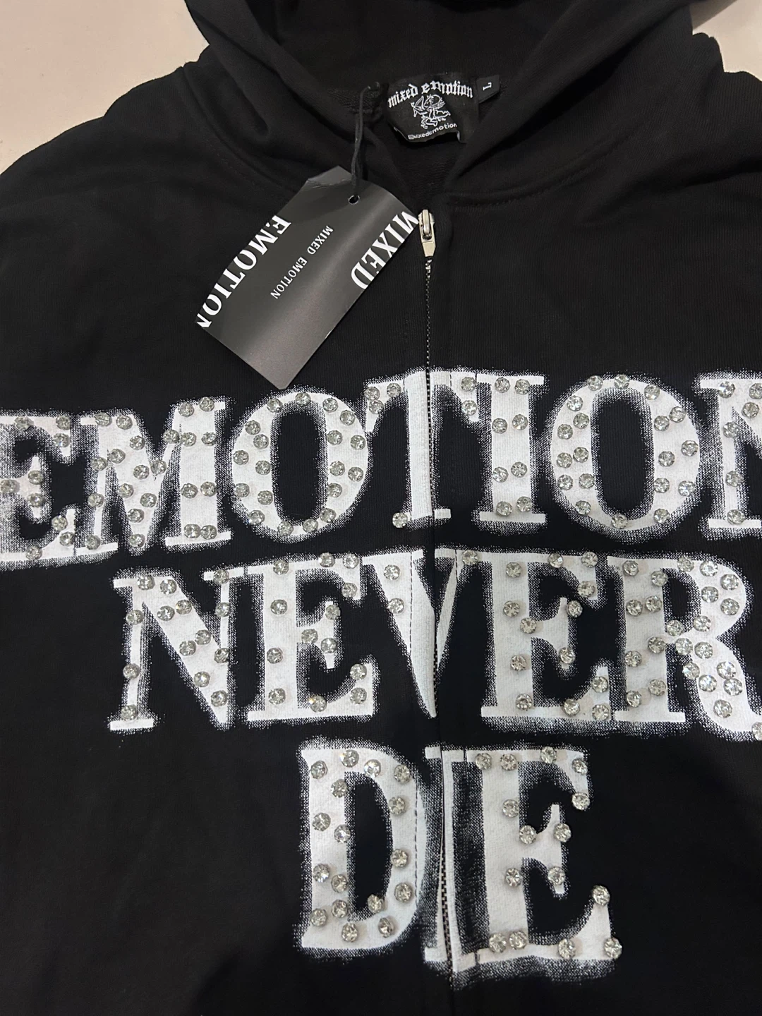 Mixed Emotion Rhinestone Hoodie Black Size L - photo 5