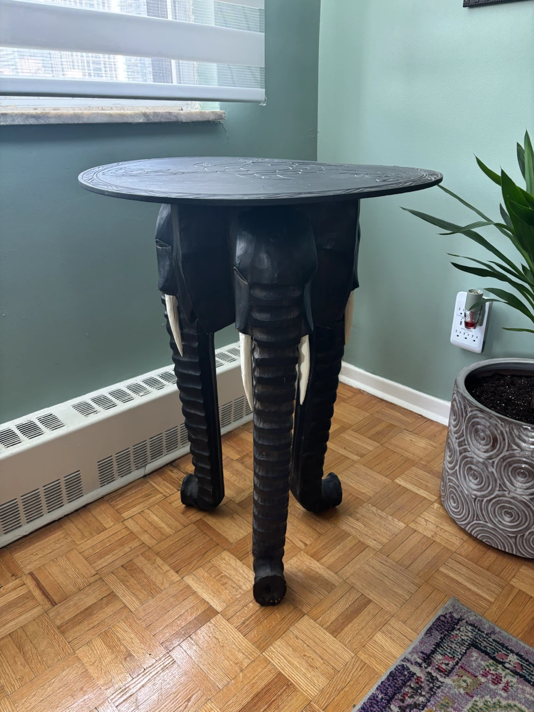 Carved Wooden Elephant Side Table