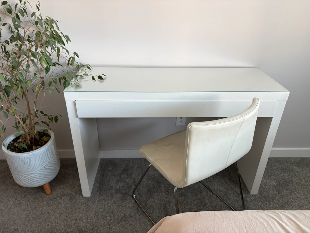 IKEA White desk with glass top & Chair