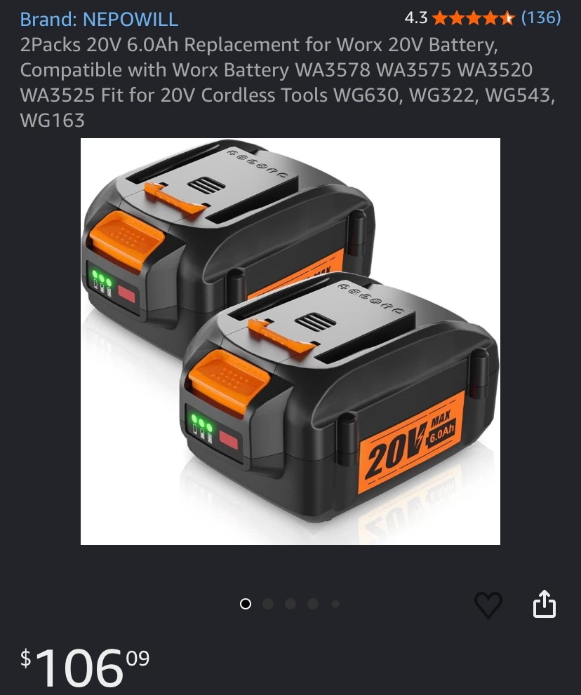 2 Pack NEPOWILL 20V 6.0Ah Replacement Batteries for Worx - photo 2