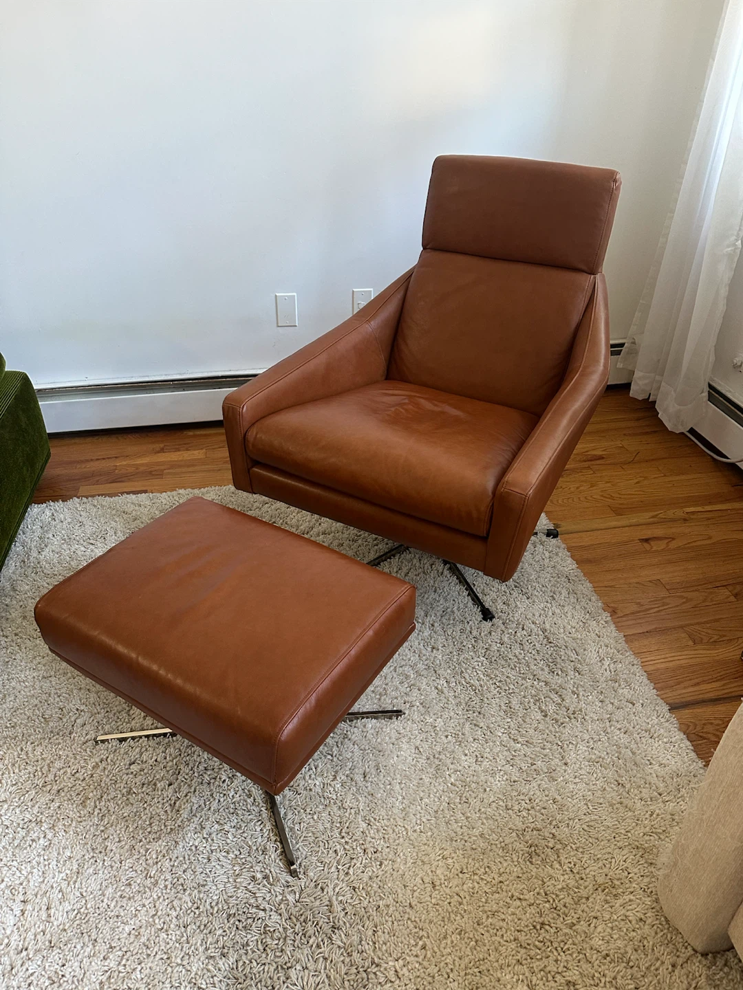 West Elm Austin Leather Swivel Chair & Ottoman Set