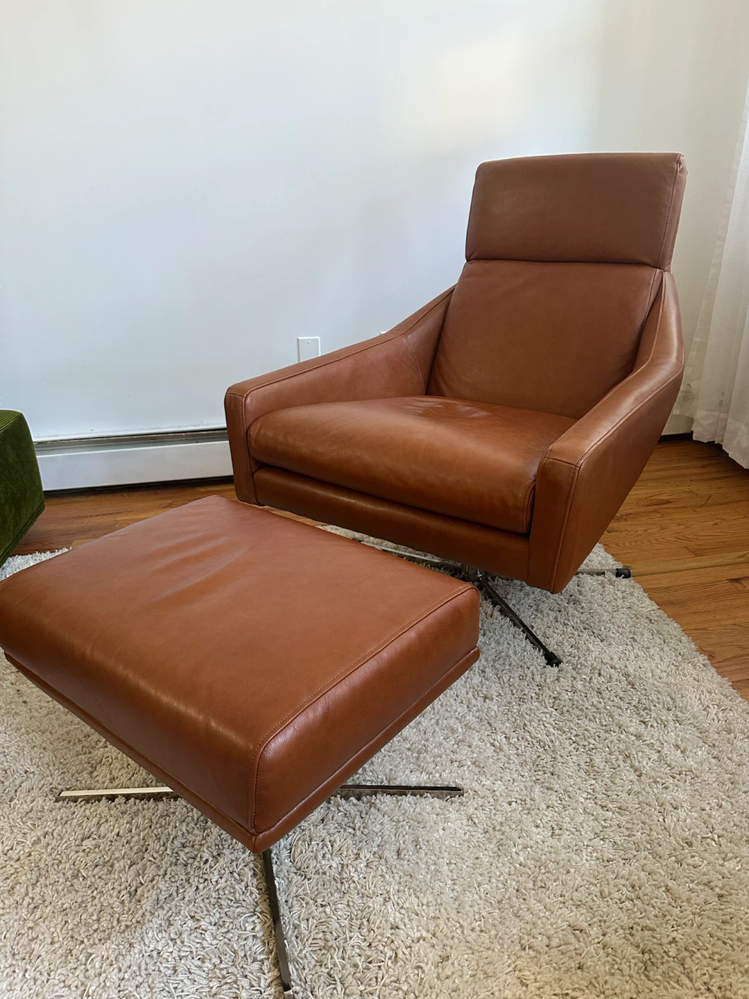 West Elm Austin Leather Swivel Chair & Ottoman Set - photo 3