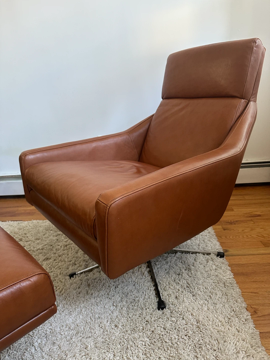 West Elm Austin Leather Swivel Chair & Ottoman Set - photo 4