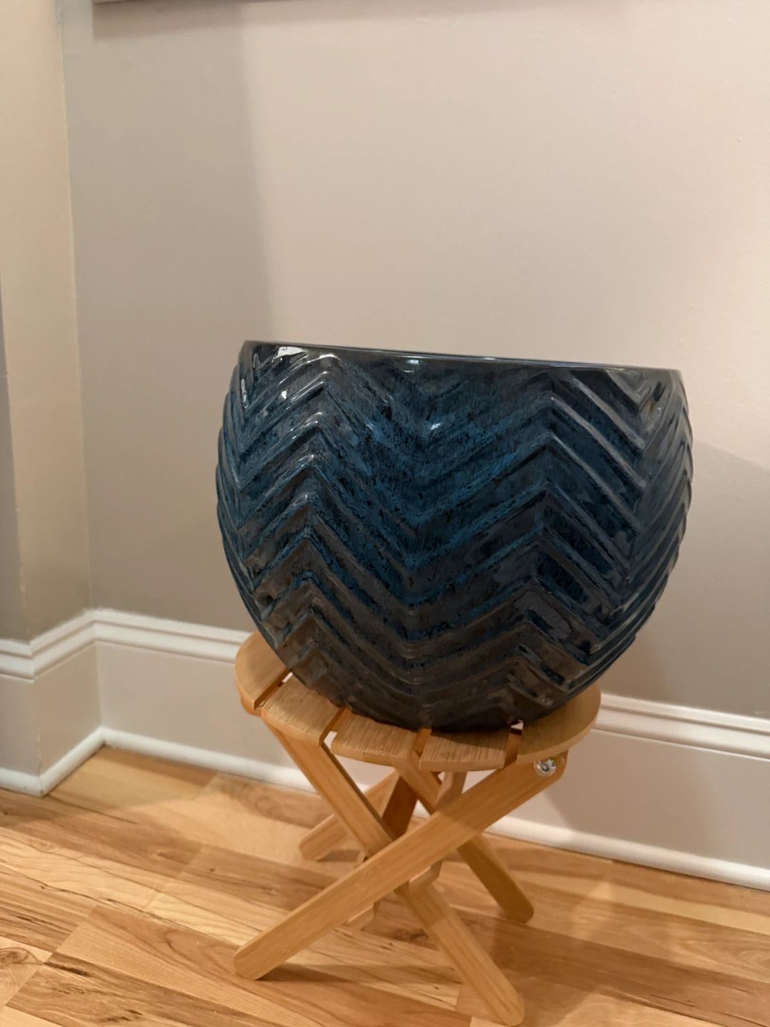 Blue Ceramic Chevron Plant Pot