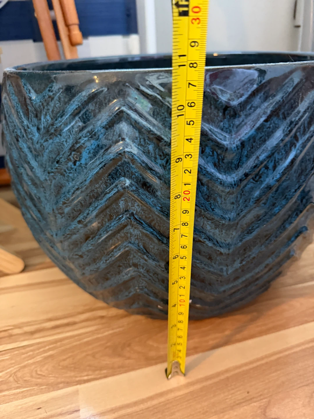 Blue Ceramic Chevron Plant Pot - photo 3